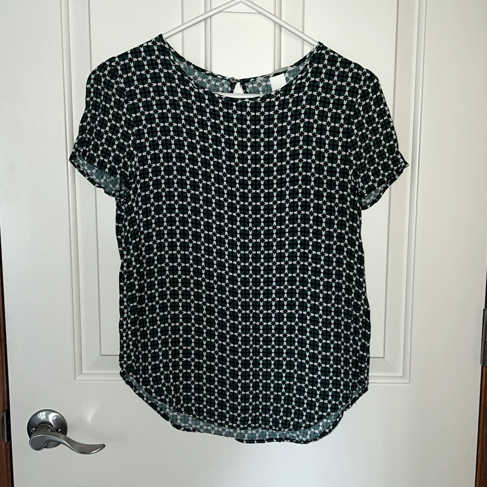 H&M Dark Green/Navy Blue Keyhole Back Work Short Sleeve Size 4